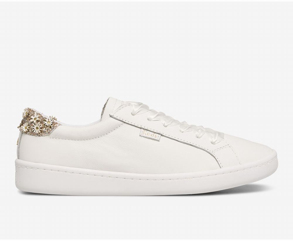 Women's Keds x kate spade new york Ace Flower Applique Wedding Shoes White 7091356EY - South Africa